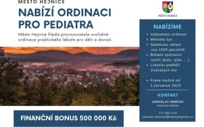 Město Hejnice nabízí uvolněnou ordinaci pediatra