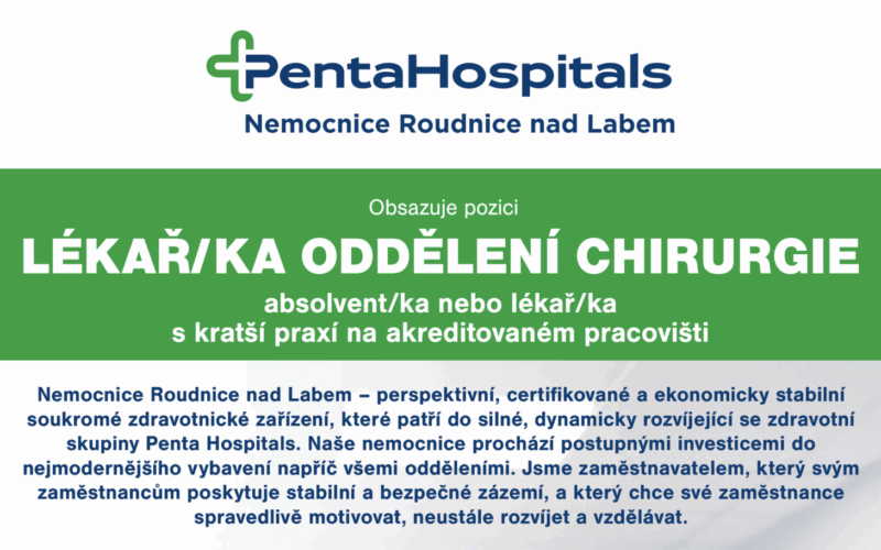 Nemocnice Roudnice nad Labem obsazuje pozici  LÉKAŘ ODDĚLENÍ CHIRURGIE  – absolvent / nebo lékař s kratší praxí na akreditovaném pracovišti