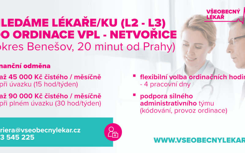 Hledáme lékaře/ku (L2-L3) do ordinace VPL – Netvořice