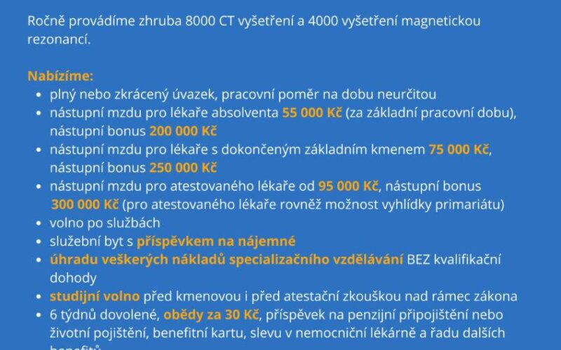 Přijmeme lékaře/lékařku na radiodiagnostické oddělení – Nemocnice Trutnov