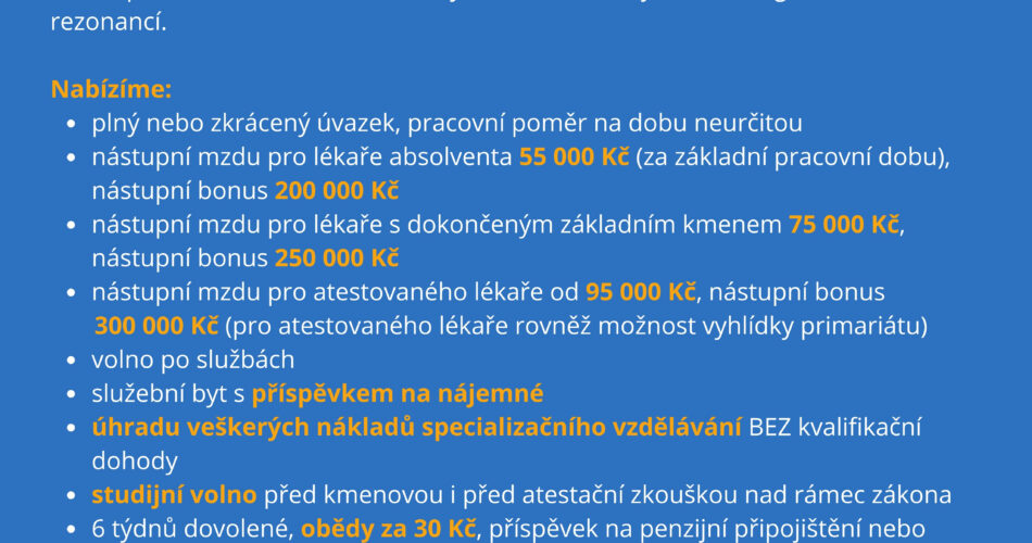 Přijmeme lékaře/lékařku na radiodiagnostické oddělení – Nemocnice Trutnov