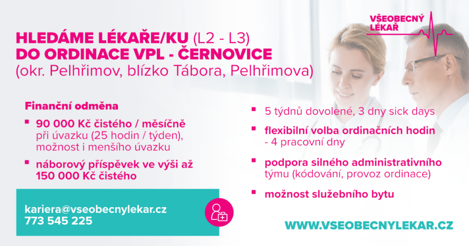 Hledáme lékaře/ku (L2-L3) do ordinace VPL – Černovice