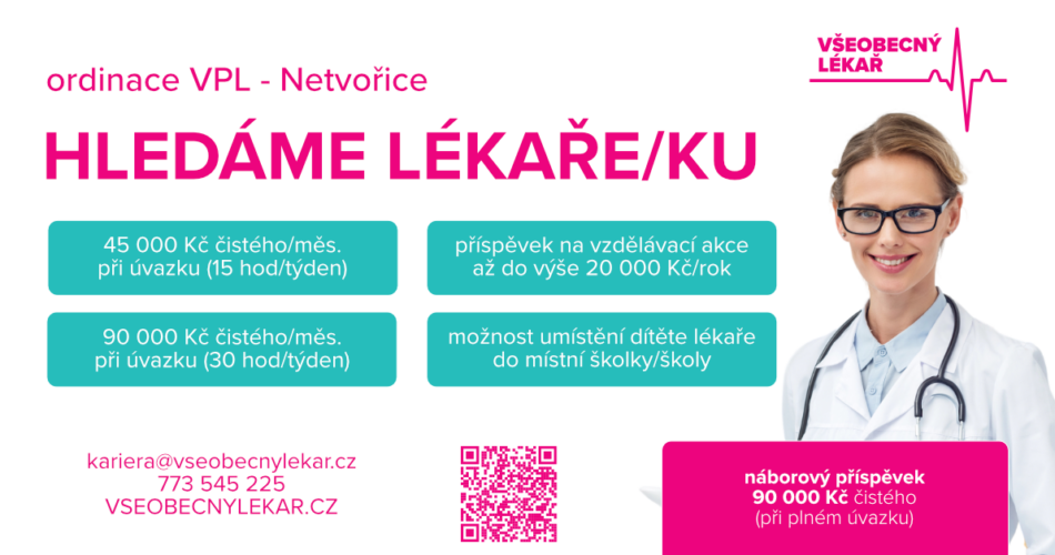 HLEDÁME LÉKAŘE/KU – ordinace VPL Netvořice