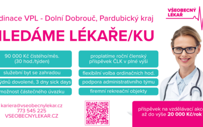 Všeobecný lékař hledá lékaře/ku do ordinace VPL – Dolní Dobrouč, Pardubický kraj