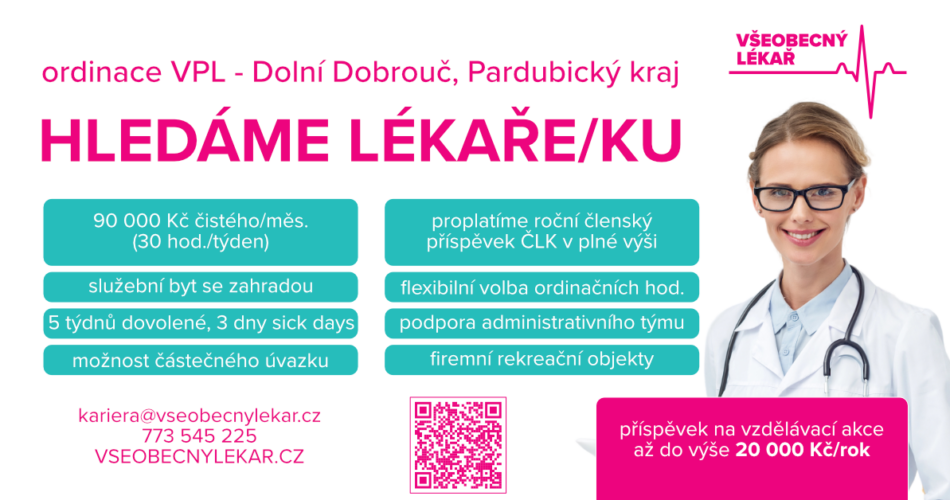 Všeobecný lékař hledá lékaře/ku do ordinace VPL – Dolní Dobrouč, Pardubický kraj