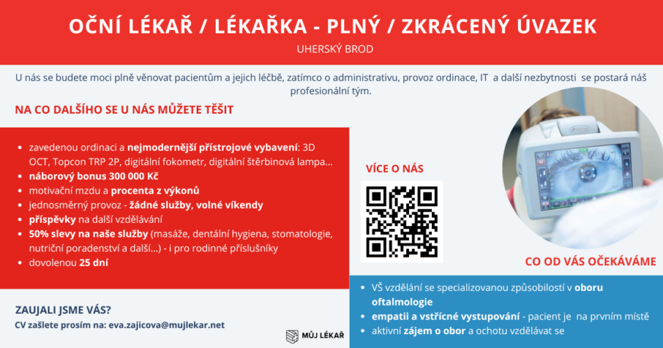 HLEDÁME OFTALMOLOGA / OFTALMOLOŽKU NA POLIKLINIKU MŮJ LÉKAŘ V&nbsp;UHERSKÉM BRODĚ