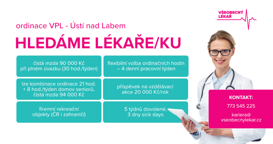 Všeobecný lékař hledá lékaře/ku do ordinace VPL – Ústí nad Labem
