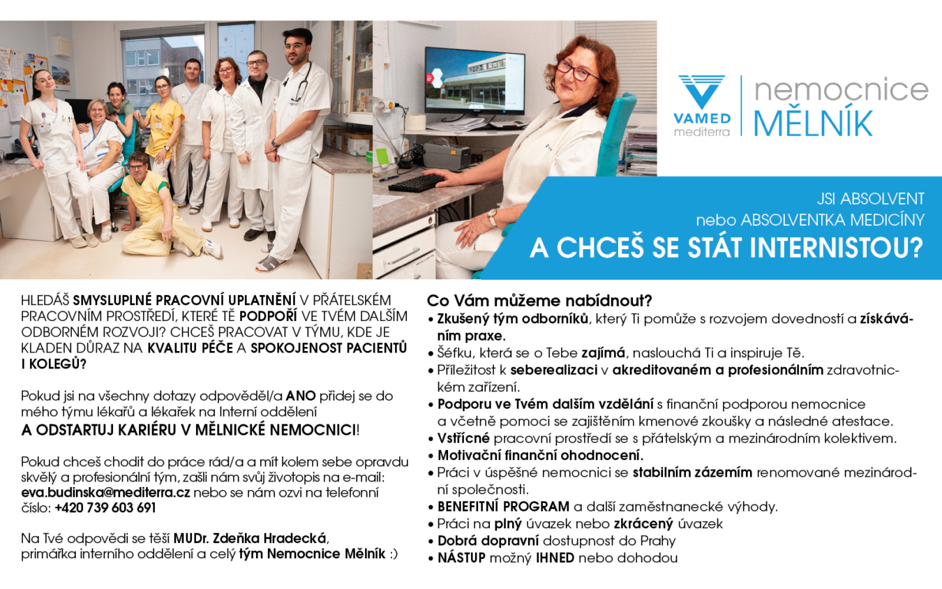 Nemocnice Mělník hledá nové kolegy/kolegyně do týmů lékařů a lékařek na Interním oddělení