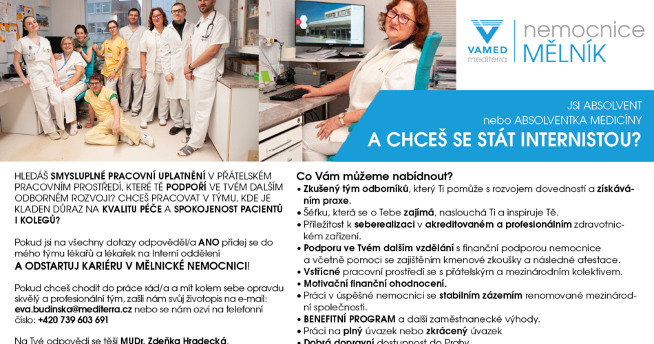 Nemocnice Mělník hledá nové kolegy/kolegyně do týmů lékařů a&nbsp;lékařek na Interním oddělení