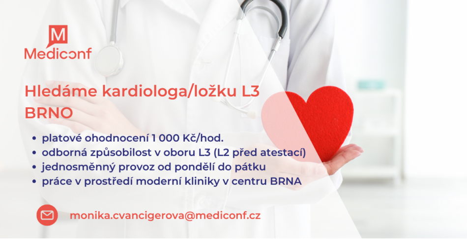 Kardiolog/ložka na moderní kliniku v&nbsp;centru Brna (1&nbsp;000 Kč/hod.)