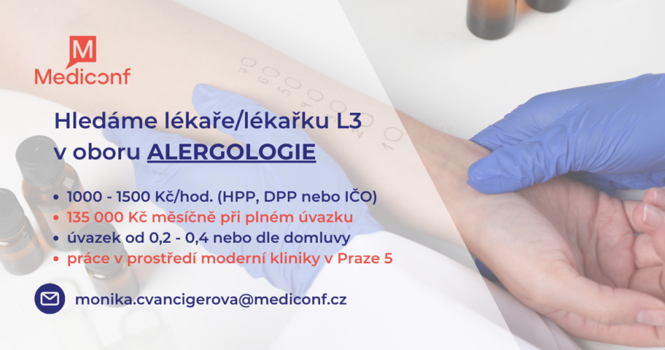 Hledáme ALERGOLOGA L3 – mzda 135&nbsp;000&nbsp;Kč (1000-1500 Kč/hod.)