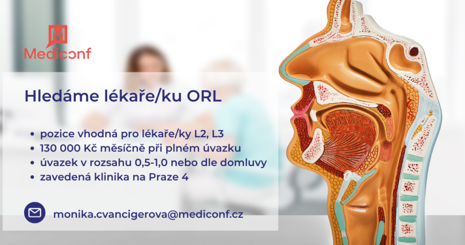 Hledáme ORL lékaře/ku pro zavedenou kliniku na Praze 4 – 130&nbsp;000&nbsp;Kč