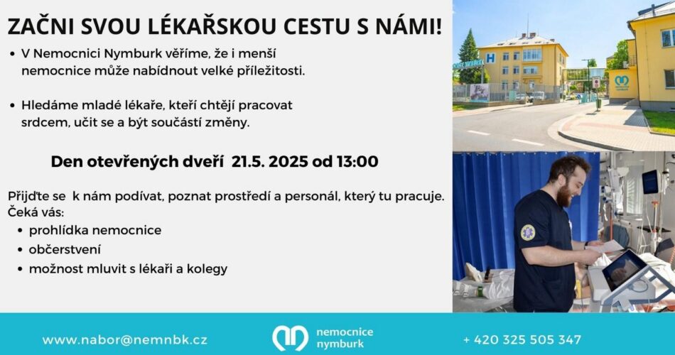 Nemocnice Nymburk, s.r.o. nabízí příležitost mladým lékařům