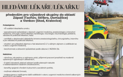 Zdravotnická záchranná služba Plzeňského kraje hledá lékaře/ku především pro výjezdové skupiny do oblastí  Západ (Tachov, Stříbro, Domažlice) a Venkov (Stod, Kralovice)