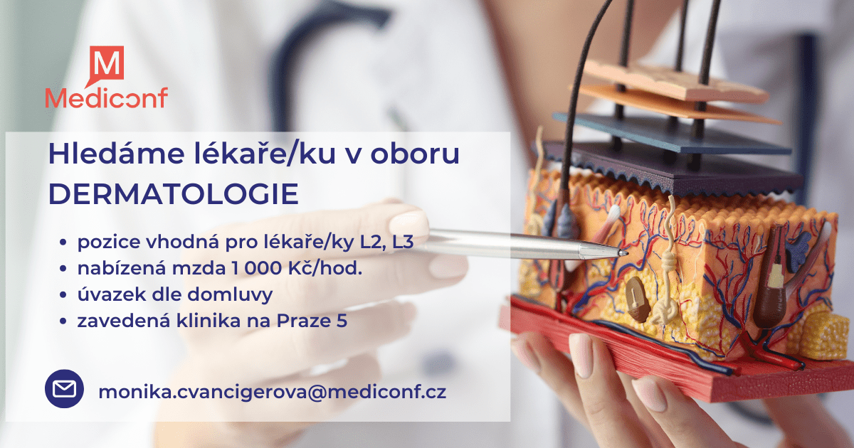 Hledáme dermatologa/dermatoložku L2, L3 – mzda 1000Kč/hod.