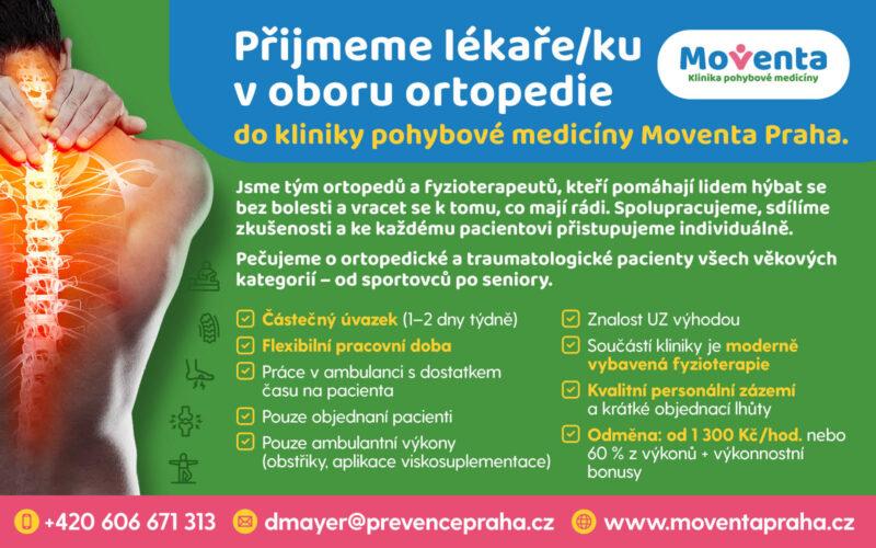 Klinika pohybové medicíny Moventa Praha přijme lékaře/ku v&nbsp;oboru ortopedie 