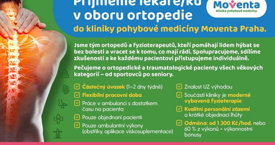 Klinika pohybové medicíny Moventa Praha přijme lékaře/ku v&nbsp;oboru ortopedie 